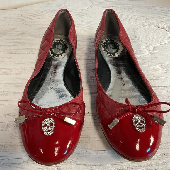 Phillipp Plein GoldJungle Cushioned Red Flat Skull Shoe Size EUR 36 US 5.5 - Picture 2 of 16